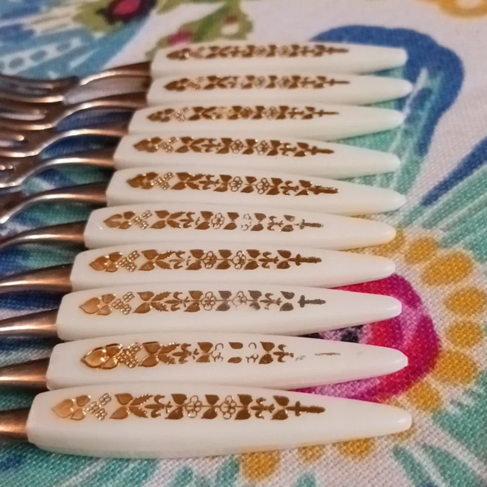 9 Vtg Mid Century Modern Stainless Japan Hors d'oeuvre Forks